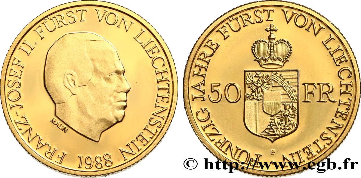 LIECHTENSTEIN 50 Franken 1988  FDC 