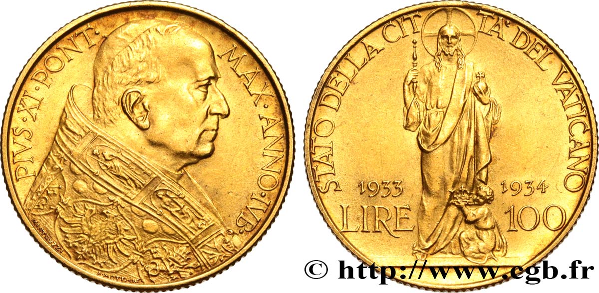 VATIKAN - PIE XI. (Achille Ratti) 100 Lire 1933-1934 Rome VZ 