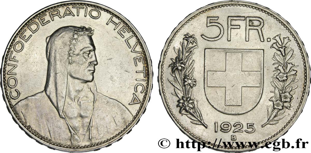 SCHWEIZ 5 Francs berger 1925 Berne VZ 
