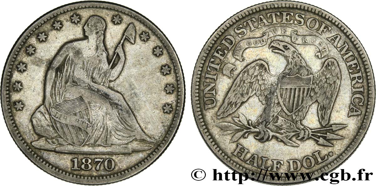 STATI UNITI D AMERICA 1/2 Dollar “Seated Liberty” 1870 Philadelphie q.BB 
