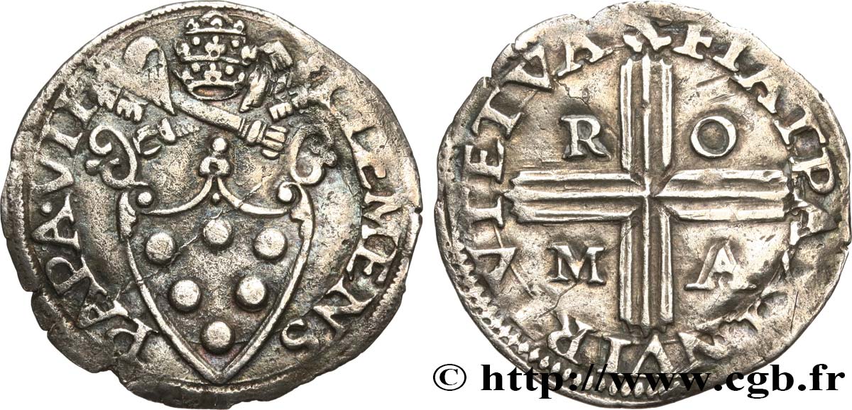 ITALIE - ÉTATS DU PAPE - CLÉMENT VII (Jules de Medicis) Demi (Mezzo) Giulio N.D. Rome TB+ 