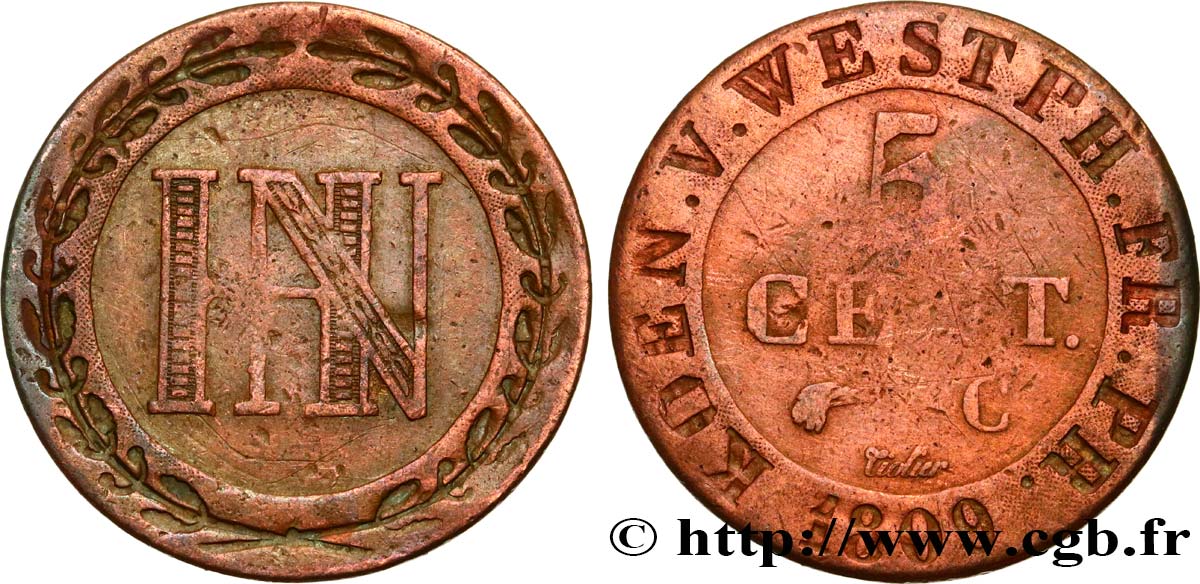 GERMANIA - REGNO DI WESTFALIA  5 Centimes monogramme de Jérôme Napoléon 1809  MB 