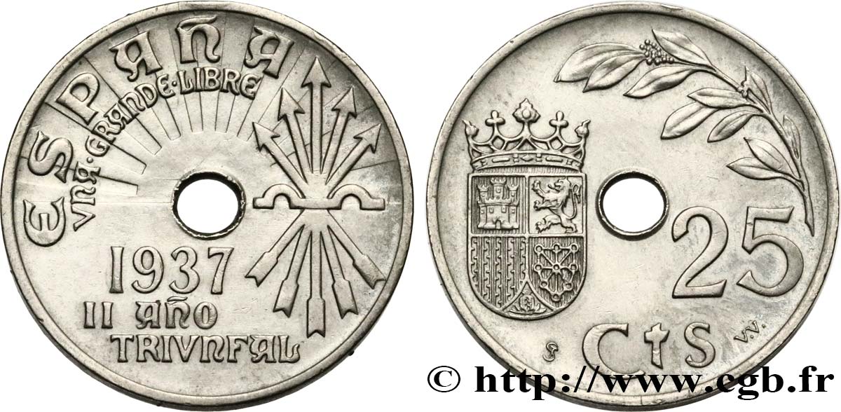 ESPAGNE 25 Centimos monnayage nationaliste 1937 Vienne SUP 