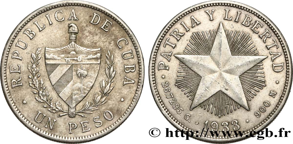 CUBA 1 Peso 1933  AU 