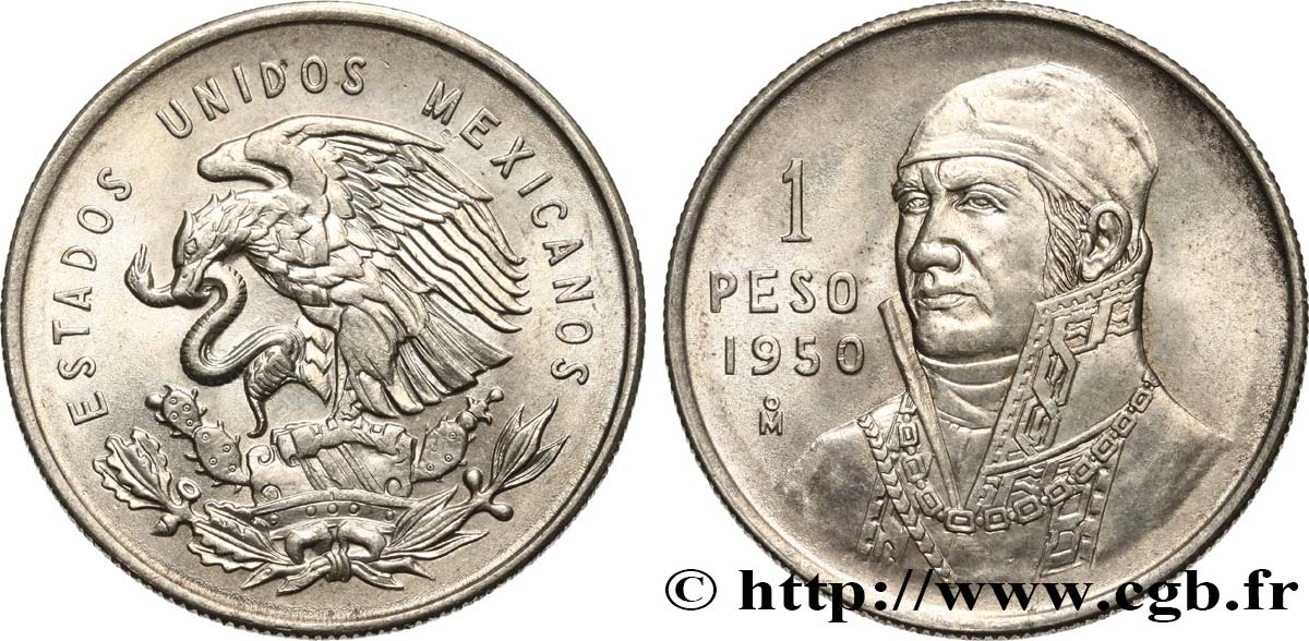 MEXICO 1 Peso Jose Morelos y Pavon 1950 Mexico AU 