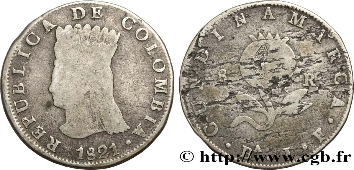COLOMBIA 8 Reales 1821  VF 