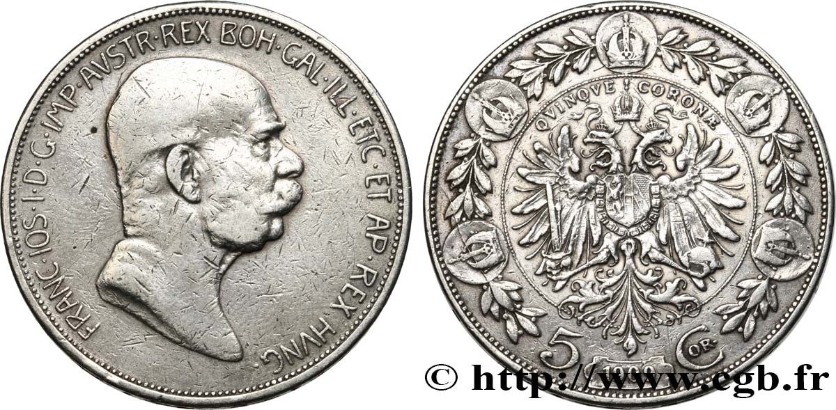 AUSTRIA 5 Corona François-Joseph Ier 1909  BC+ 
