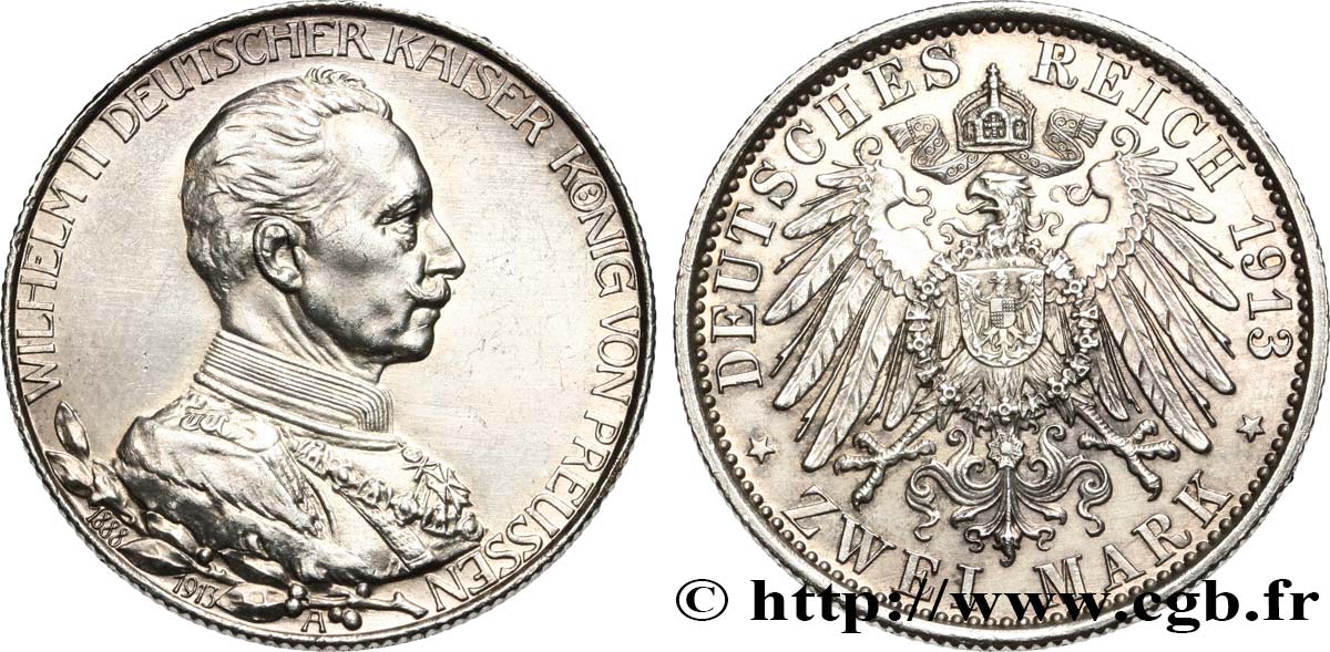DEUTSCHLAND - PREUßEN 3 Mark 25e anniversaire de règne de Guillaume II 1913 Berlin fST 