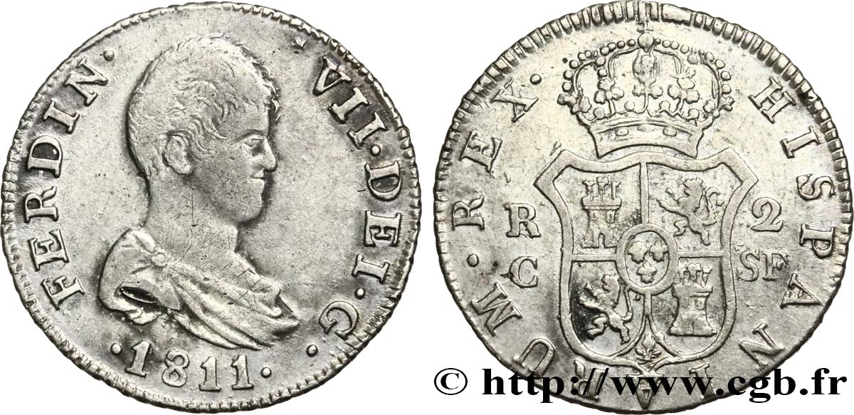 ESPAGNE 2 Reales Ferdinand VII 1811 Tarragone TTB 