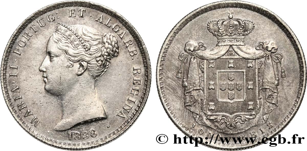 PORTUGAL 1000 Réis (Coroa) Marie II 1838  VZ 
