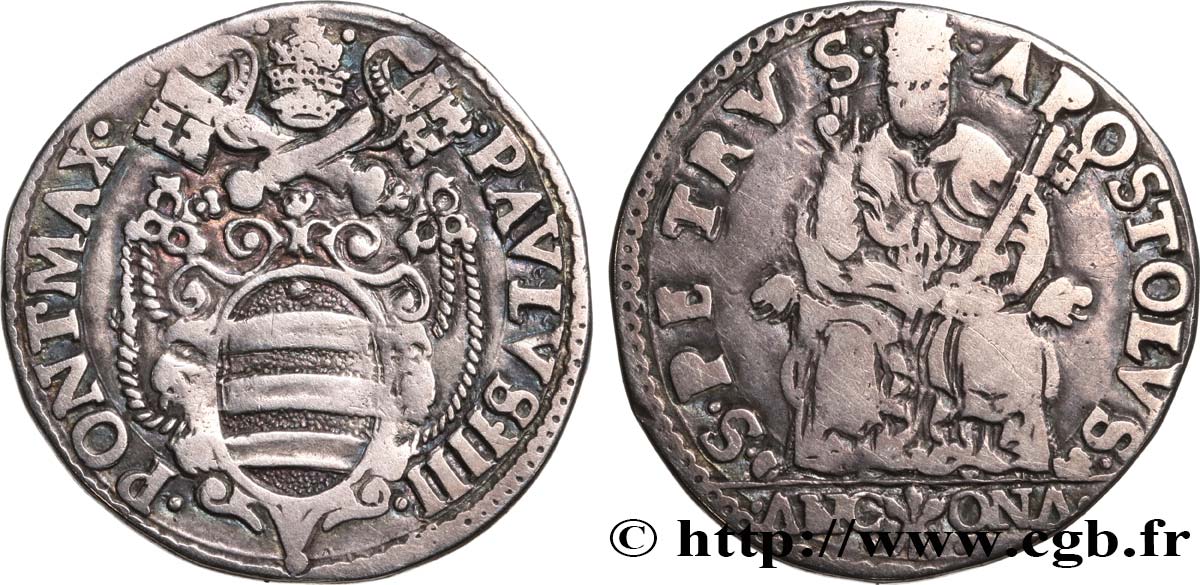 ITALIA - ESTADOS PONTIFICOS - PAULO IV (Gian Pietro Carafa) Teston (ou triple Giulio) N.D. Ancône BC 