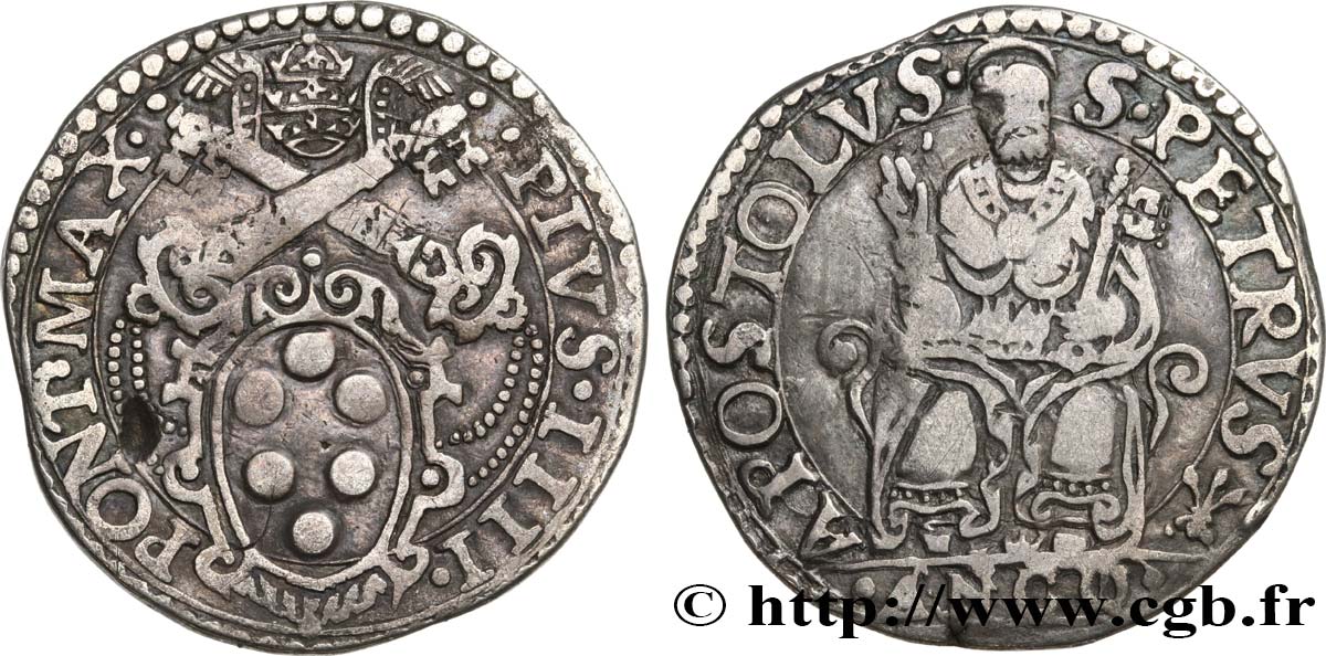 ITALIE - ÉTATS DU PAPE - PIE IV (Giovanni Angelo Medici) Teston N.D. Ancône TB 