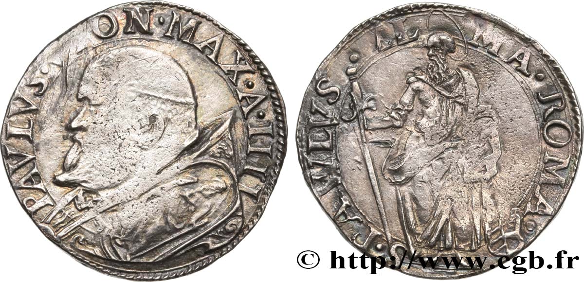 ITALIE - ÉTATS DU PAPE - PAUL V (Camille Borghèse) Teston an IIII (1608) Rome TB 