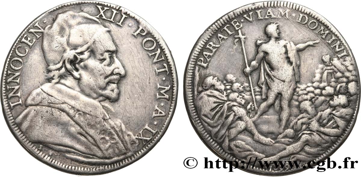 ITALIE - ÉTATS DU PAPE - INNOCENT XII (Antoine Pignatelli) 1/2 Piastre ou 1/2 Scudo an IX 1699 Rome TB 