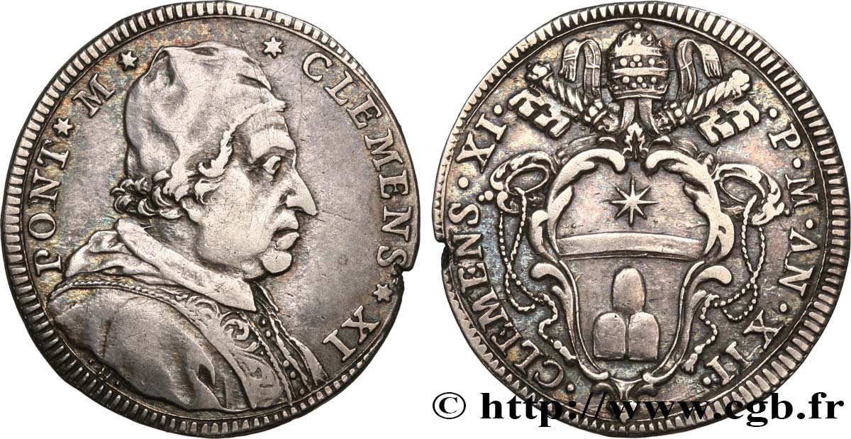 ITALY - PAPAL STATES - CLEMENT XI (Giovanni-Francesco Albani) Giulio an XI (1712) Rome VF 