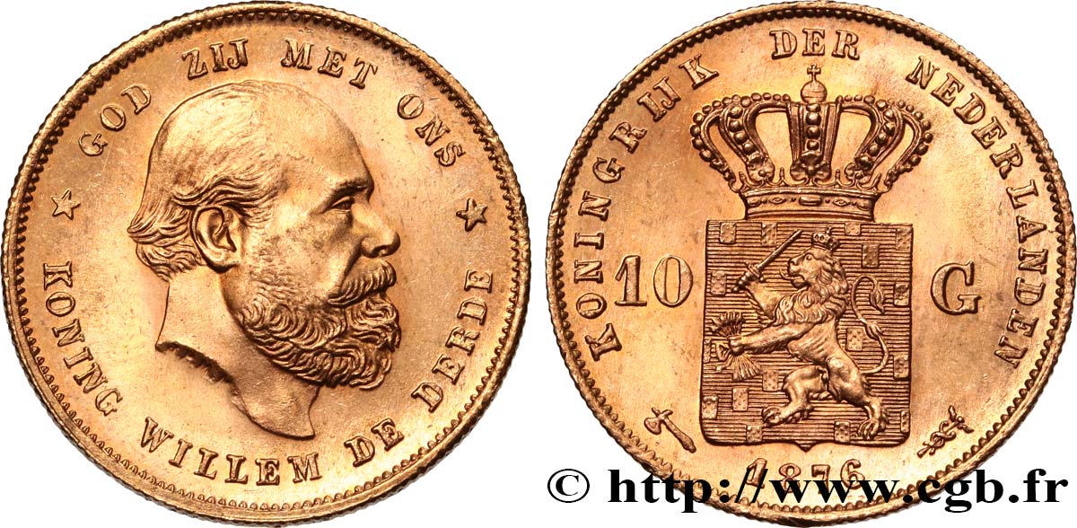 INVESTMENT GOLD 10 Gulden Guillaume III, 2e type 1876 Utrecht SC 