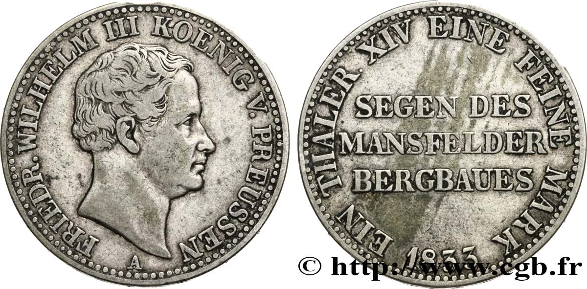 GERMANY - PRUSSIA 1 Thaler Frédéric-Guillaume III 1833 Berlin XF 