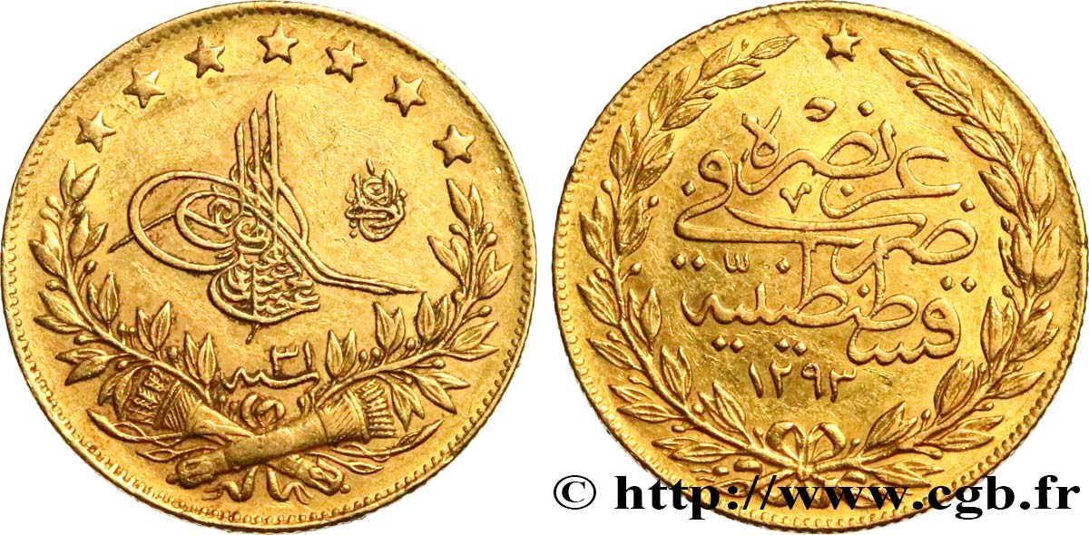 TURQUíA 100 Kurush Abdülhamid II AH 1293, An 31 1905 Constantinople MBC+ 