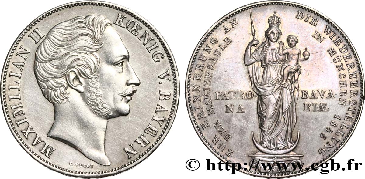 ALLEMAGNE - BAVIÈRE 2 Gulden Maximilien II 1855  TTB+ 