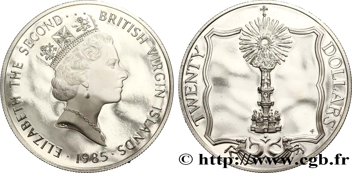 BRITISH VIRGIN ISLANDS 20 Dollars Proof ostentoir 1985  MS 