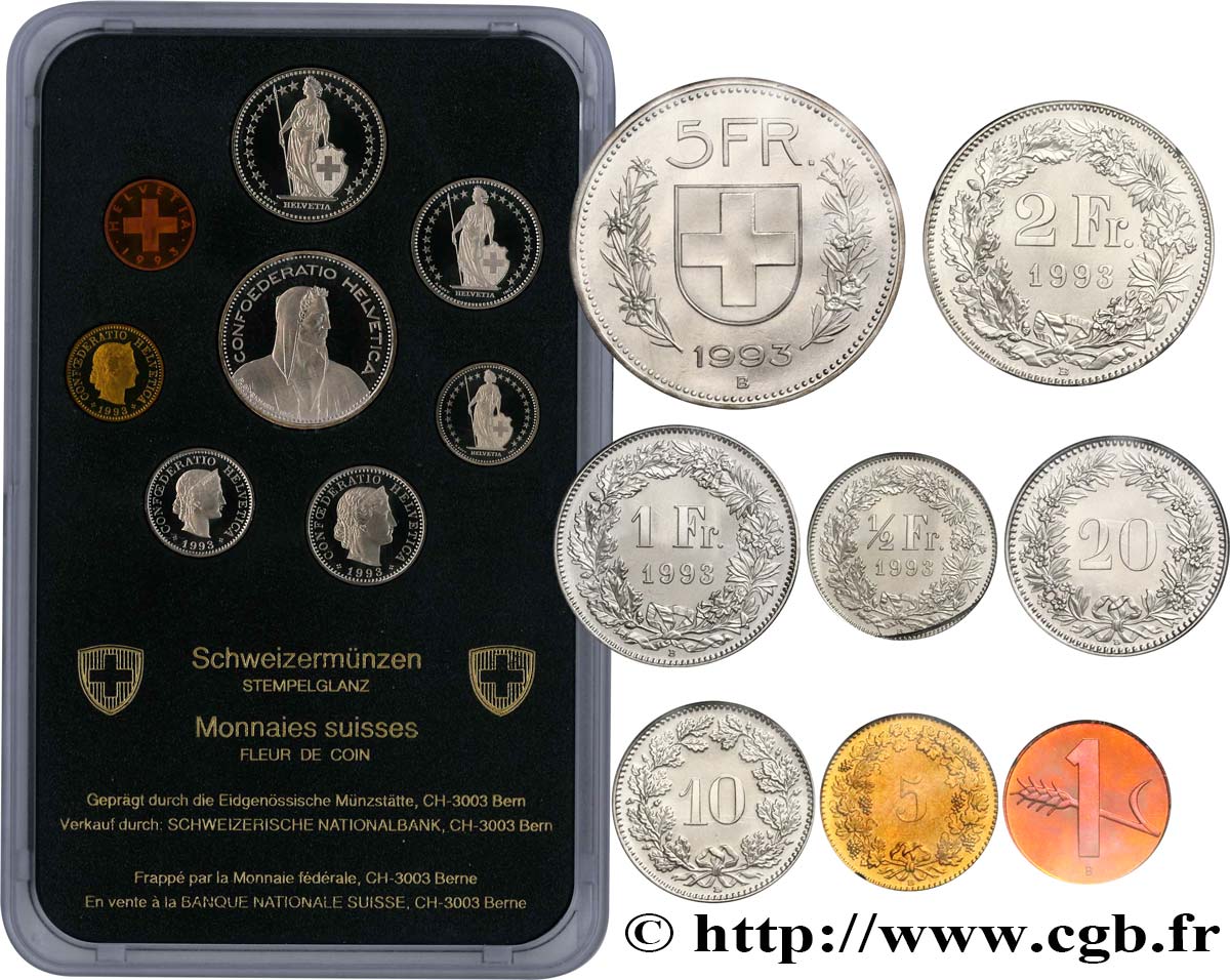 SWITZERLAND Série FDC 8 Monnaies 1993  MS 