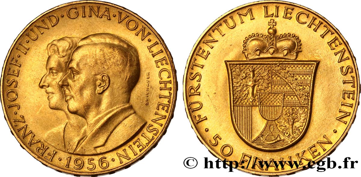 LIECHTENSTEIN 50 Franken 1956  SPL 