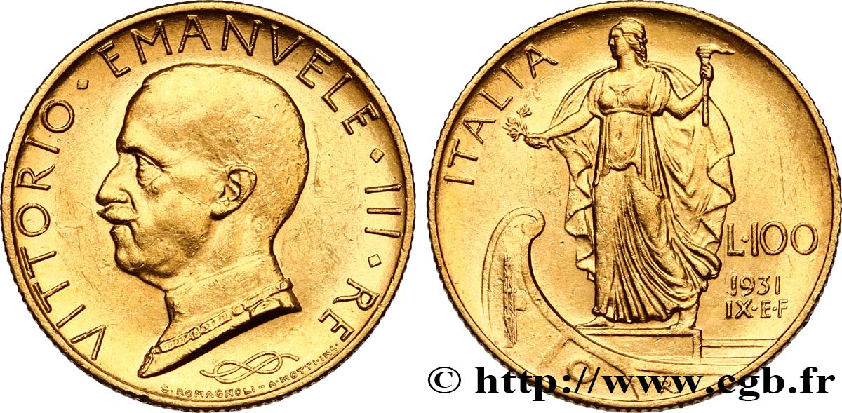 ITALIA 100 Lire, an IX 1931 Rome SPL 