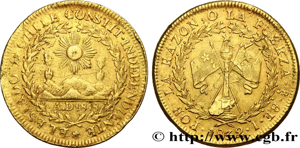 CHILI - RÉPUBLIQUE 8 Escudos 1832 Santiago q.BB/BB 
