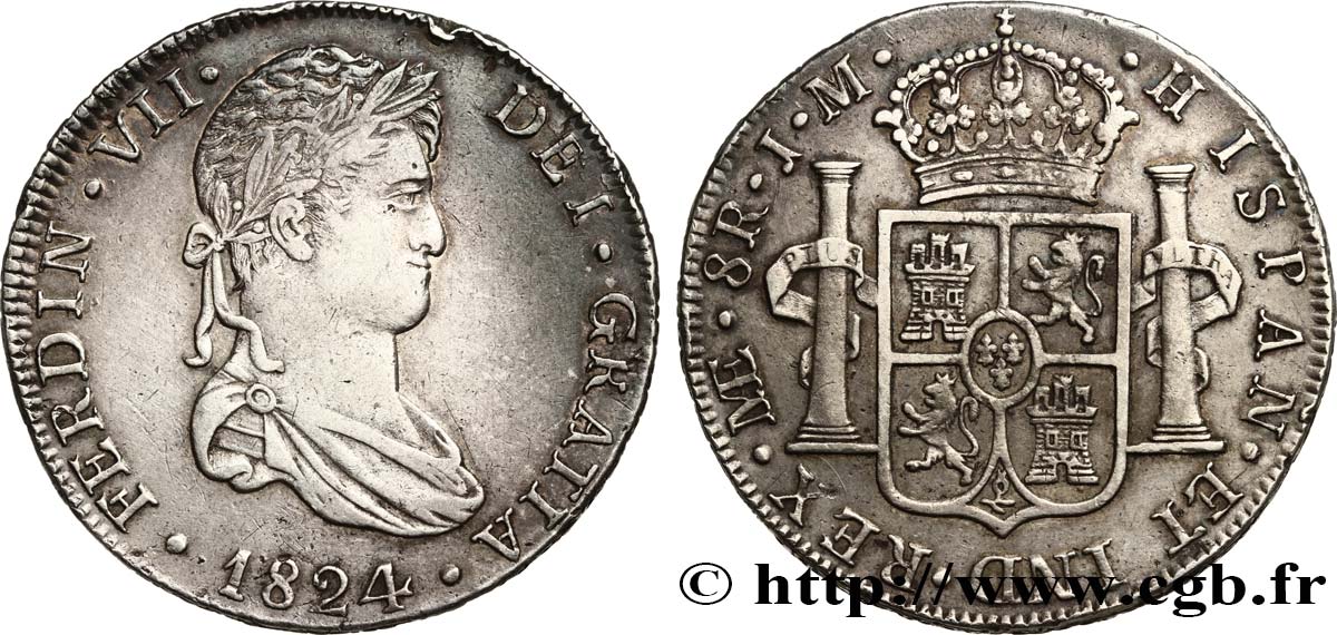 PERU 8 Reales Ferdinand VII 1824 Lima AU 