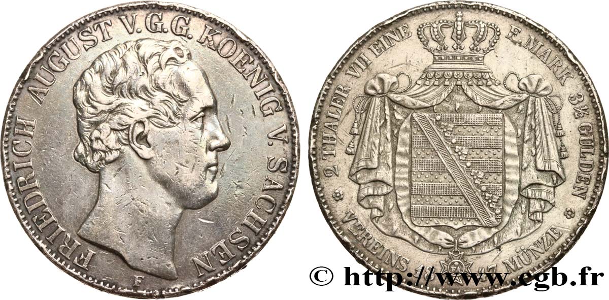 ALLEMAGNE - SAXE 2 Thalers Frédéric-Auguste II 1847 Dresde TTB 
