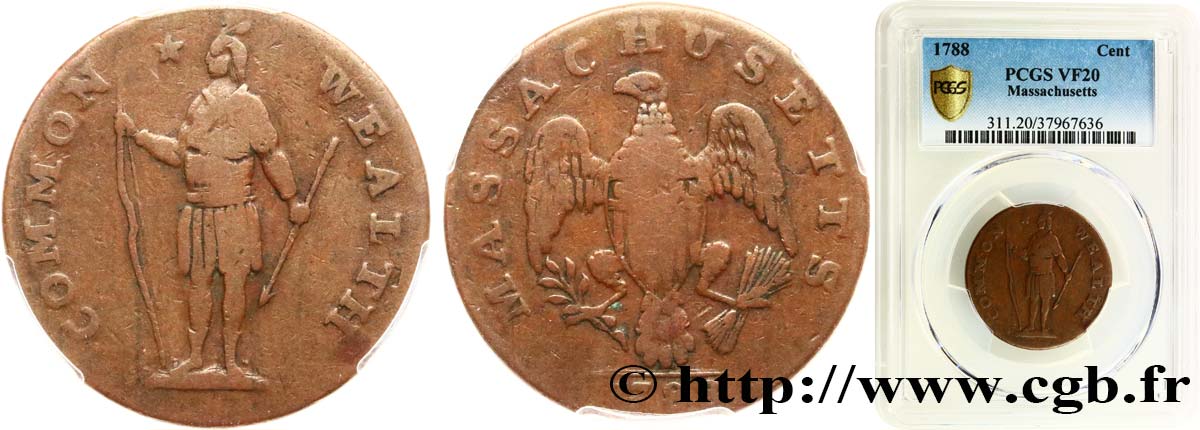 ÉTATS-UNIS D AMÉRIQUE - MASSACHUSSETS 1 Cent 1788  TB20 PCGS