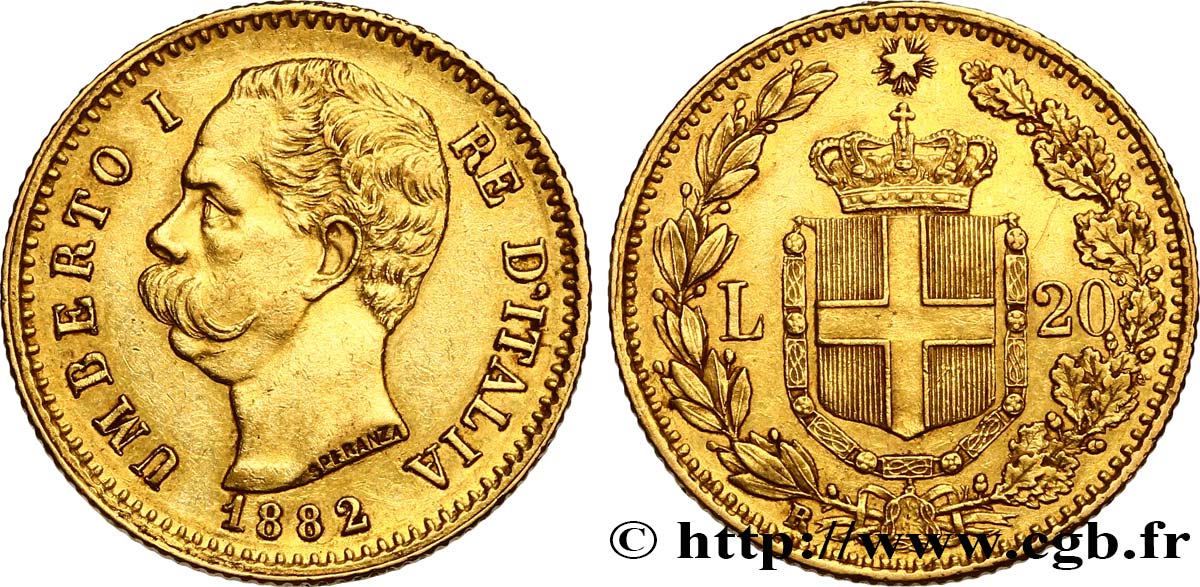 INVESTMENT GOLD 20 Lire Umberto Ier 1882 Rome VZ 