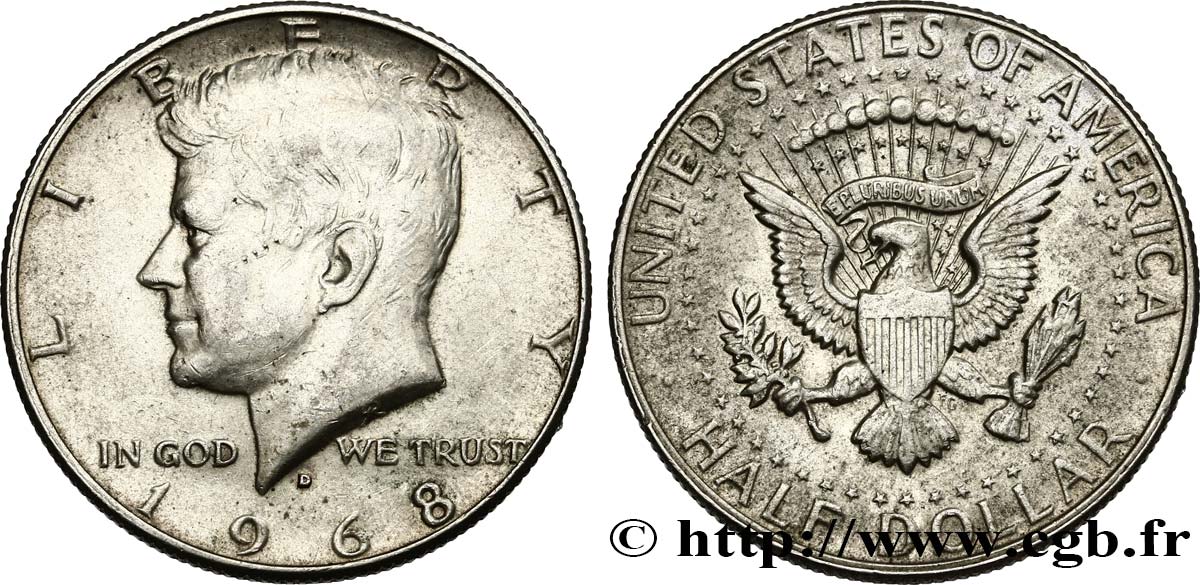 UNITED STATES OF AMERICA 1/2 Dollar Kennedy 1968 Denver AU 