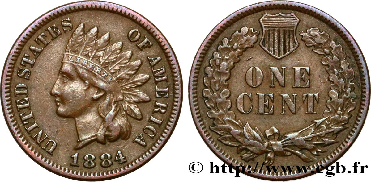 ÉTATS-UNIS D AMÉRIQUE 1 Cent tête d’indien, 3e type 1884 Philadelphie TTB+ 