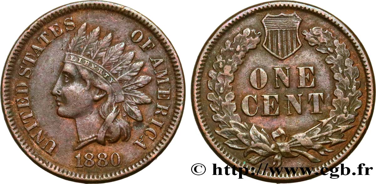 UNITED STATES OF AMERICA 1 Cent tête d’indien, 3e type 1880  XF/AU 