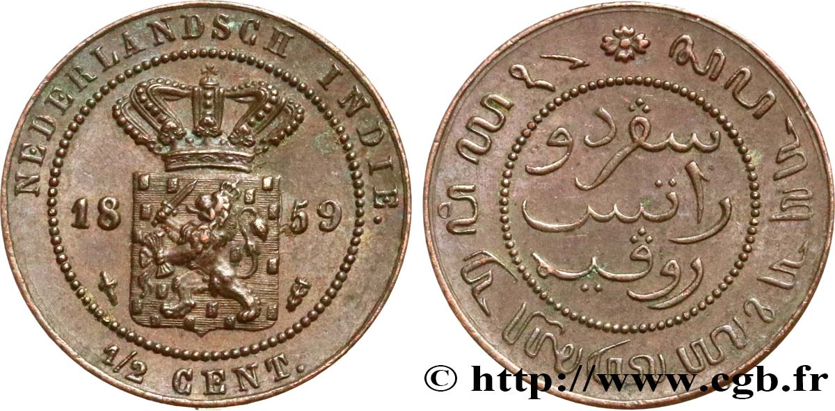 NIEDERLÄNDISCH-INDIEN 1/2 Cent 1859 Utrecht VZ 