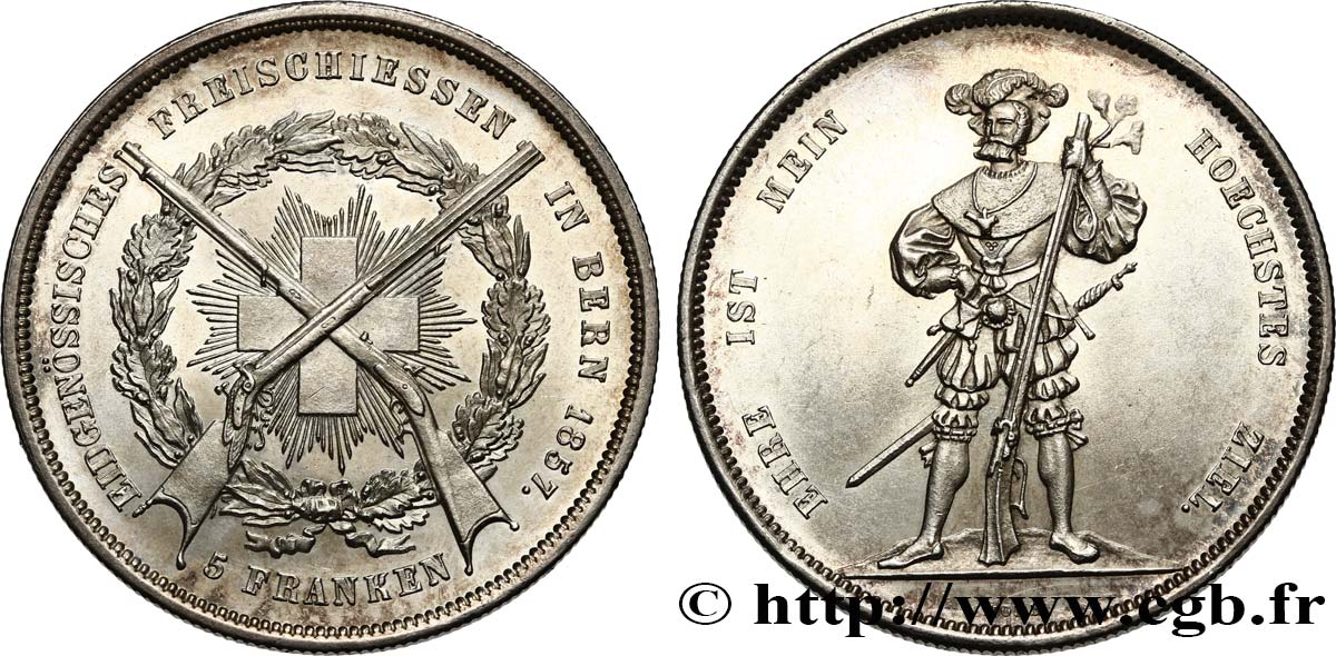 SUISSE - CANTON DE BERNE 5 Franken 1857  SPL 