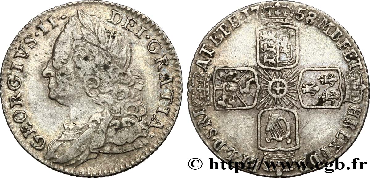 GRAN BRETAÑA - JORGE II 6 Pence 1758  MBC 