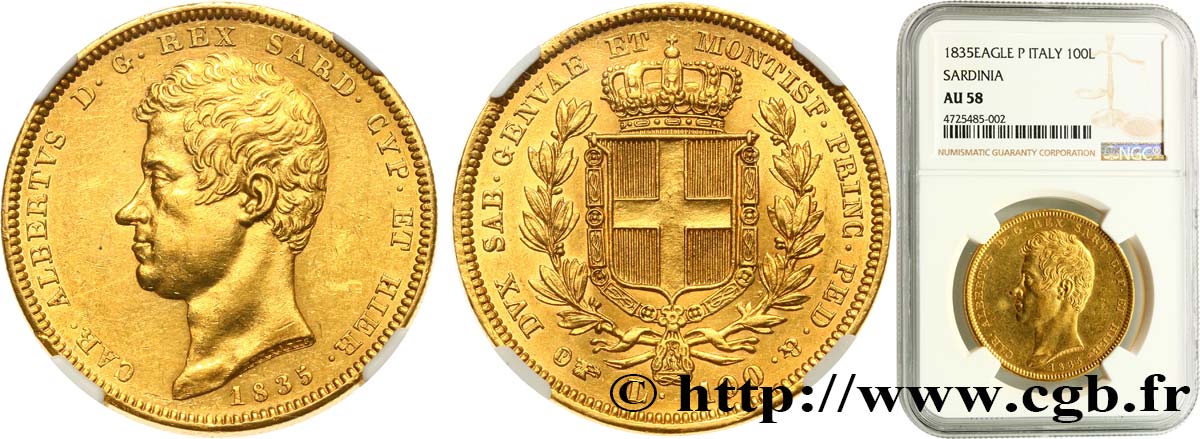 ITALY - KINGDOM OF SARDINIA - CHARLES-ALBERT 100 Lire 1835 Gênes AU58 NGC
