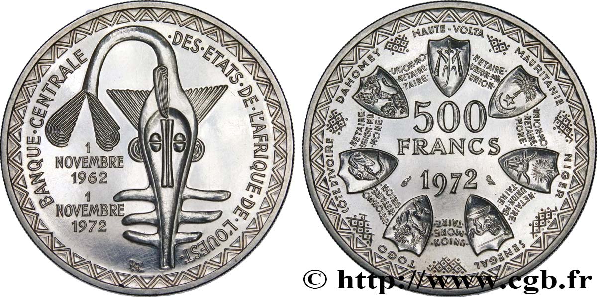 ÉTATS DE L&nbsp;AFRIQUE DE L&nbsp;OUEST (BCEAO) 500 Francs BCEAO 1972 Paris SUP 