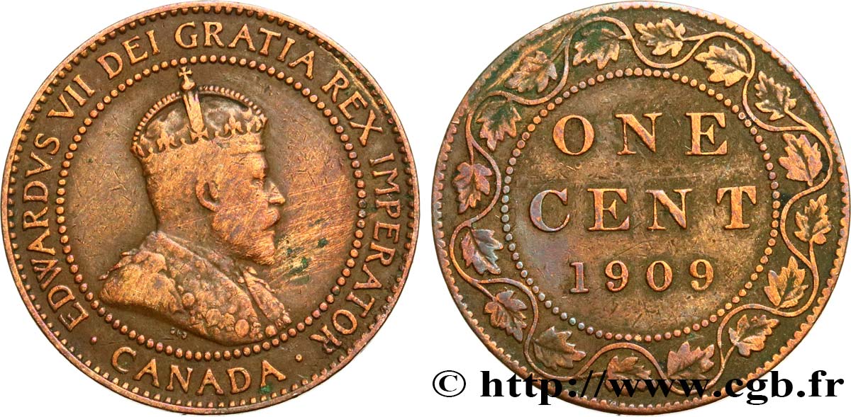 CANADA 1 Cent Edouard VII 1909  TB+ 