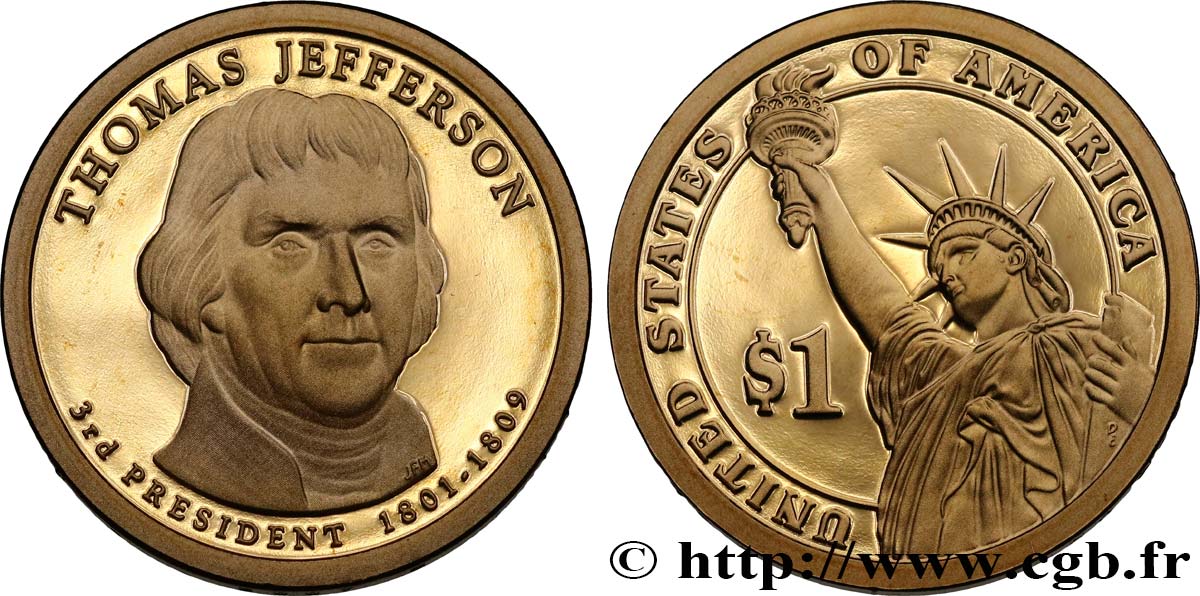 UNITED STATES OF AMERICA 1 Dollar Thomas Jefferson - Proof 2007 San Francisco MS 