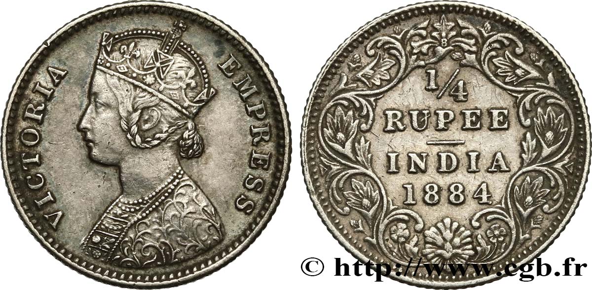 BRITISH INDIA 1/4 Rupee (Roupie) Victoria 188’ Bombay AU 