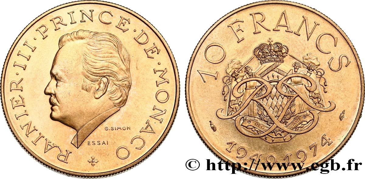 Monaco Essai De 10 Francs Rainier Iii 25e Anniversaire De Regne 1974 Paris Fwo World Coins