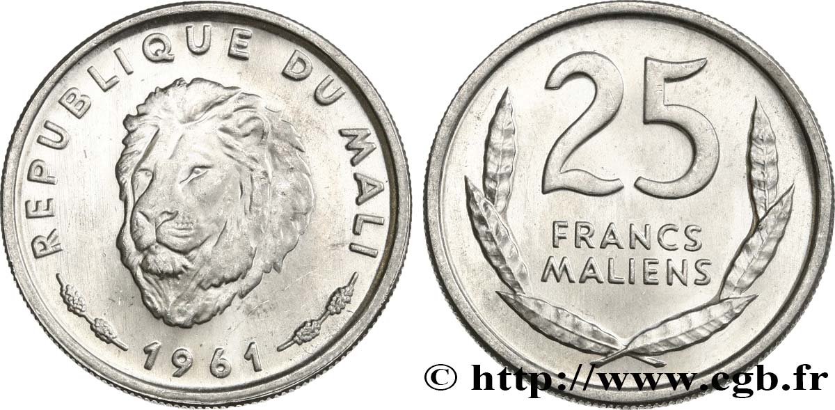 MALI 25 Francs Maliens lion 1961 Paris SPL 