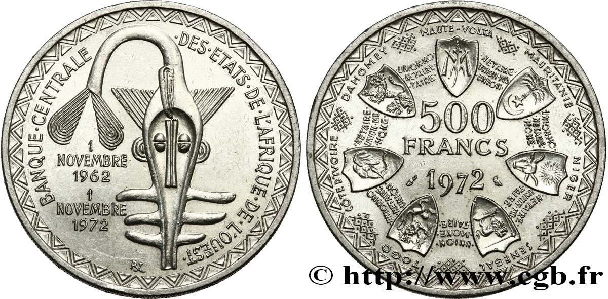 ÉTATS DE L AFRIQUE DE L OUEST (BCEAO) 500 Francs BCEAO 1972 Paris SUP 