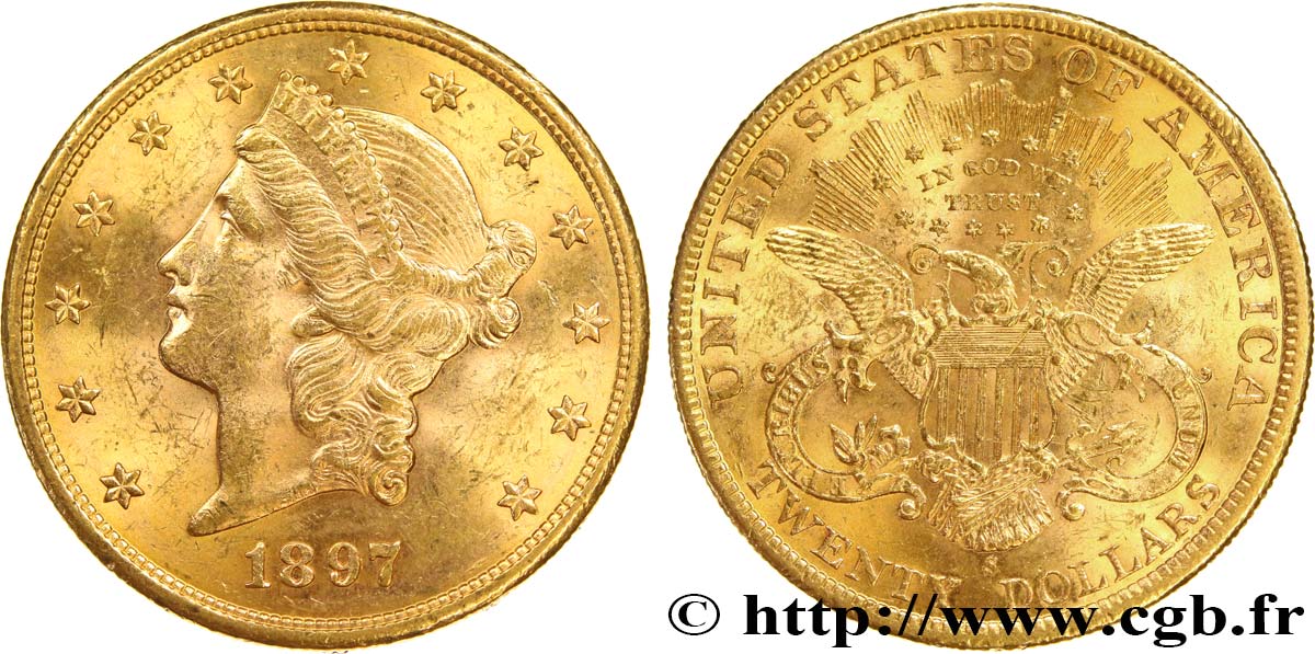 INVESTMENT GOLD 20 Dollars  Liberty  1897 San Francisco EBC 