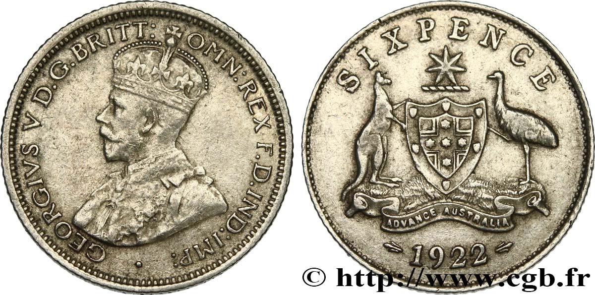 AUSTRALIE 6 Pence Georges V 1922  TTB+ 