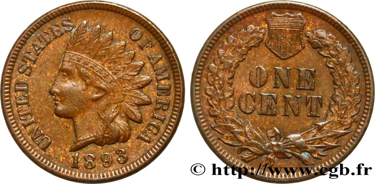 ESTADOS UNIDOS DE AMÉRICA 1 Cent tête d’indien, 3e type 1893 Philadelphie MBC+ 