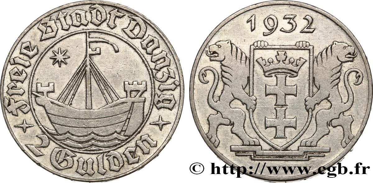 LIBERA CITTA DI DANZICA 2 Gulden 1932 Dantzig BB 